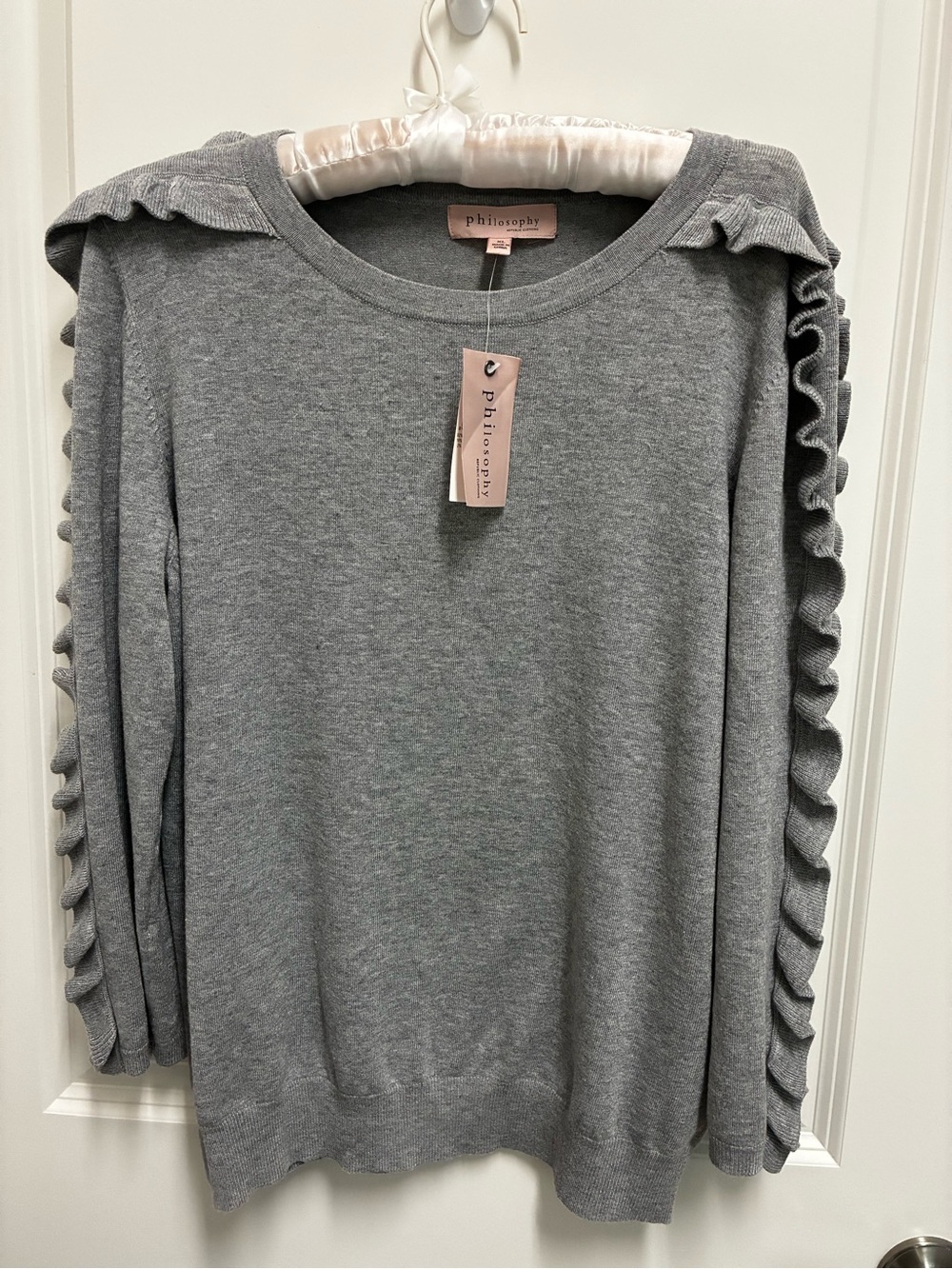 Philosophy Gray Ruffle-Sleeve Crewneck Sweater NWT Size XL